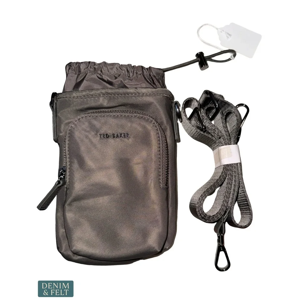 NEW Ted Baker Sage Gray Nylon Drawstring Crossbody Bag Utility Travel Festival